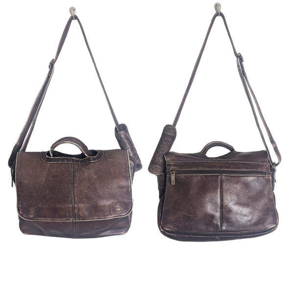 Genuine Leather Vintage Crossbody Travel Bag Distressed Medium - Picture 1 of 14